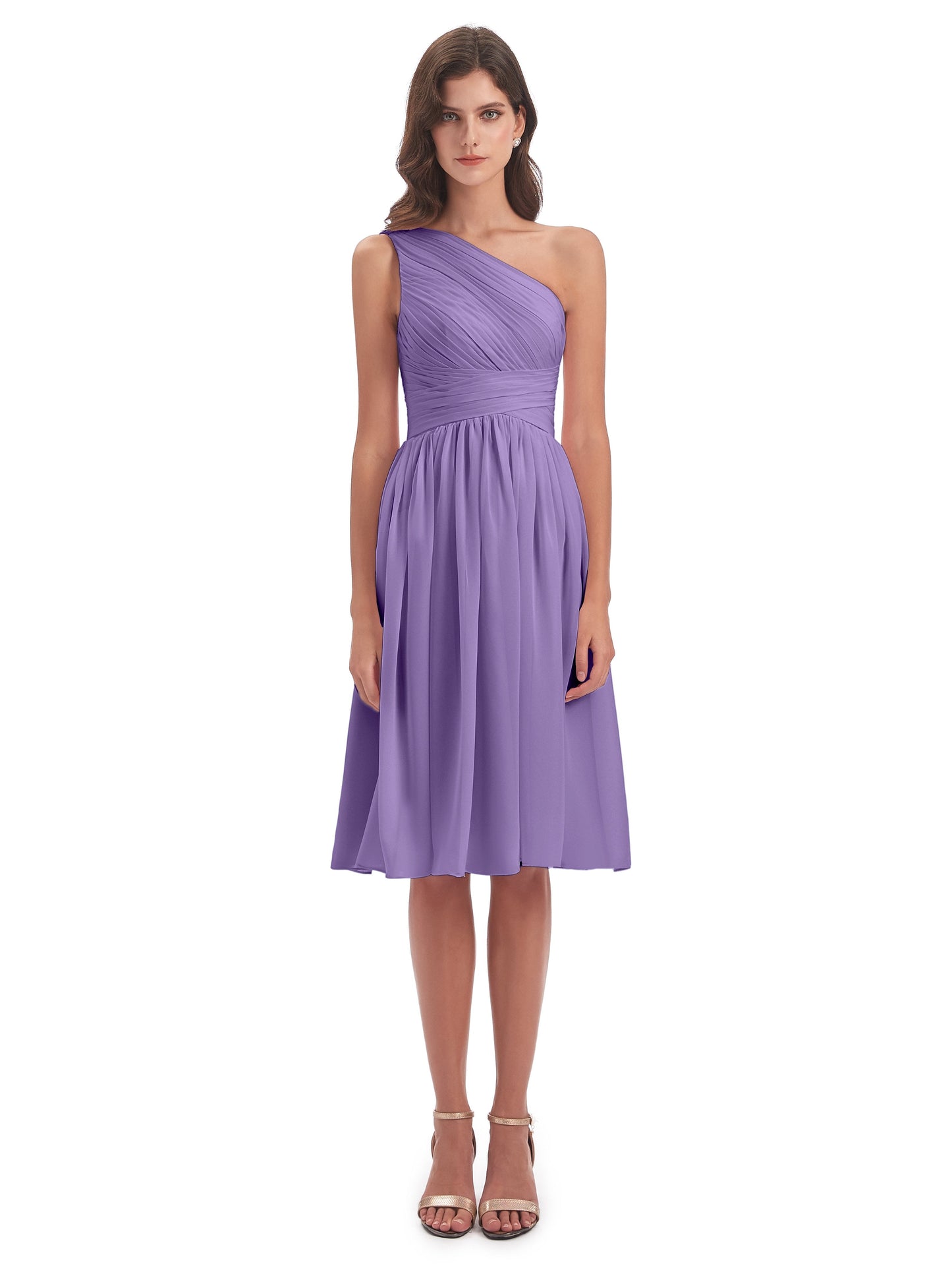 Natalie Knee Length One Shoulder Chiffon Bridesmaid Dresses