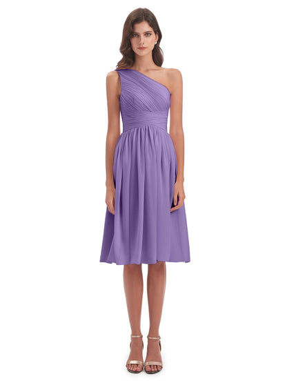 Natalie Knee Length One Shoulder Chiffon Bridesmaid Dresses