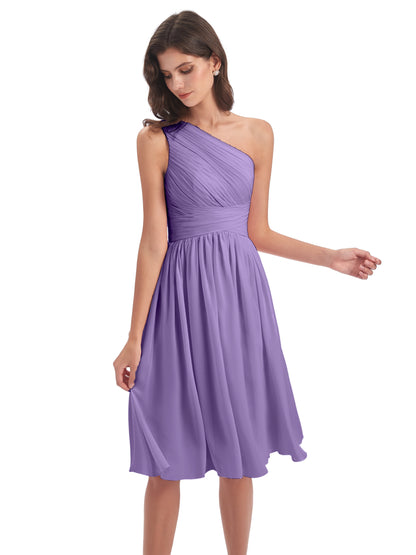 Natalie Knee Length One Shoulder Chiffon Bridesmaid Dresses