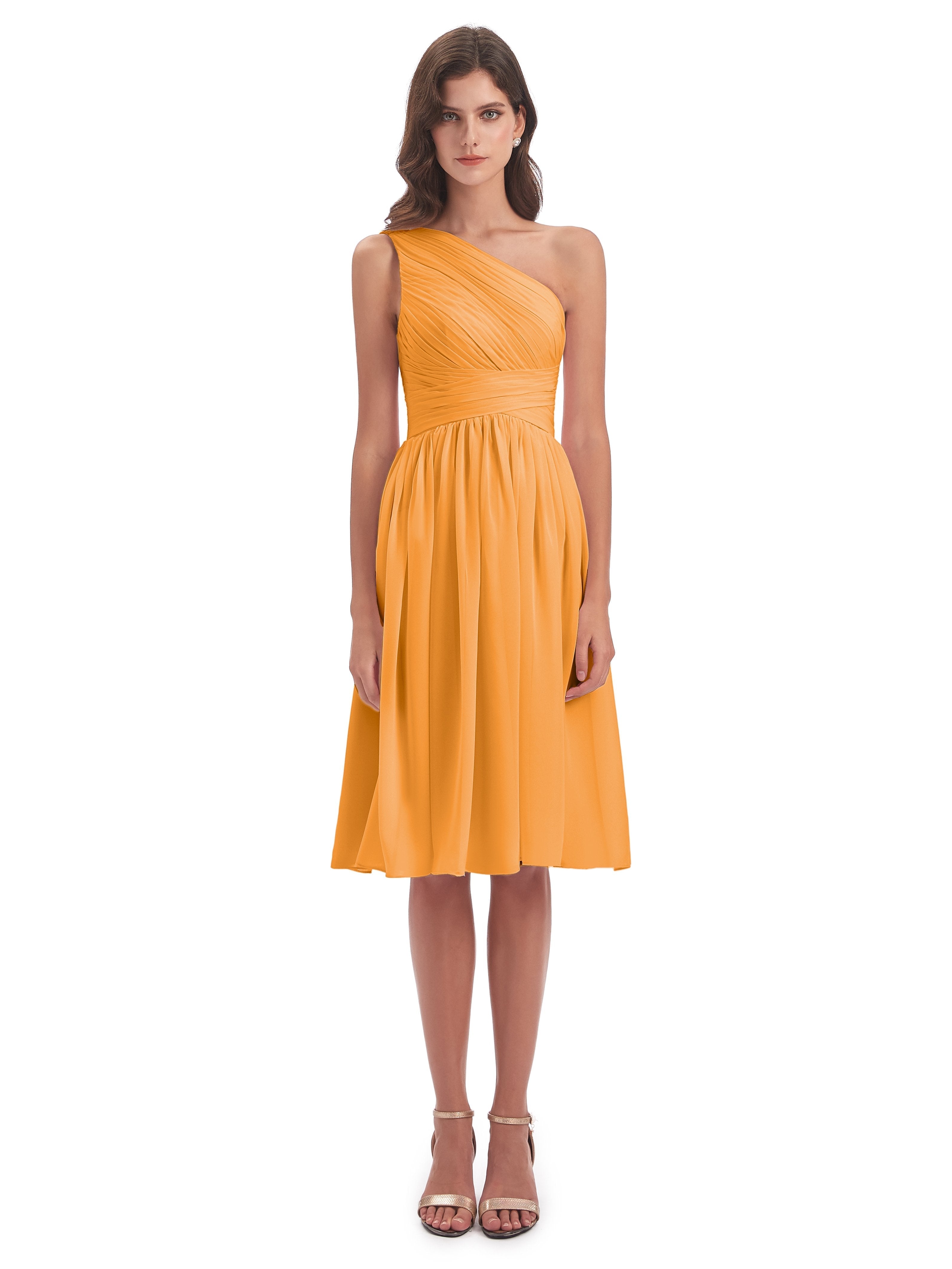 Natalie Knee Length One Shoulder Chiffon Bridesmaid Dresses