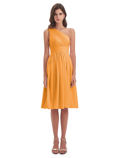 Natalie Knee Length One Shoulder Chiffon Bridesmaid Dresses