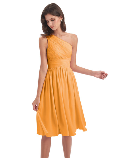 Natalie Knee Length One Shoulder Chiffon Bridesmaid Dresses