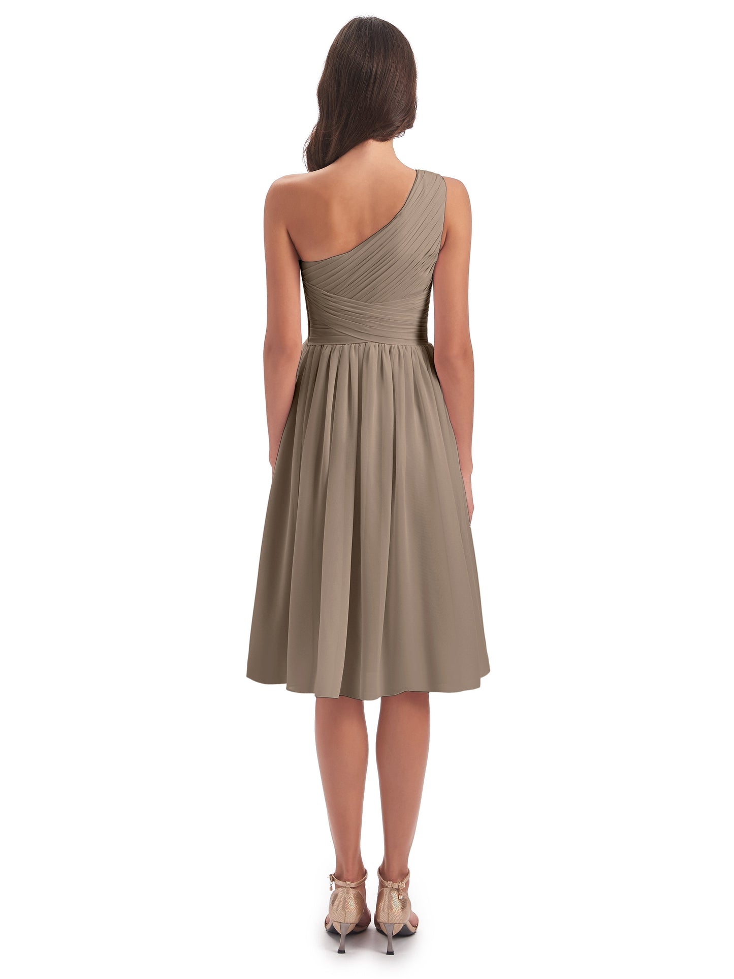 Natalie Knee Length One Shoulder Chiffon Bridesmaid Dresses