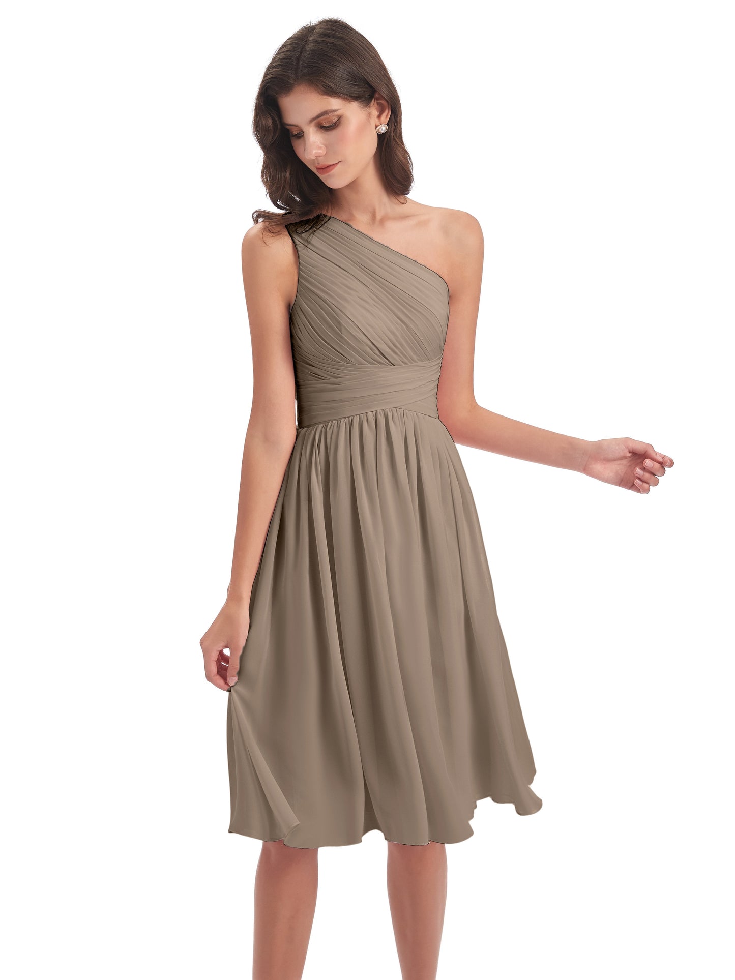 Natalie Knee Length One Shoulder Chiffon Bridesmaid Dresses