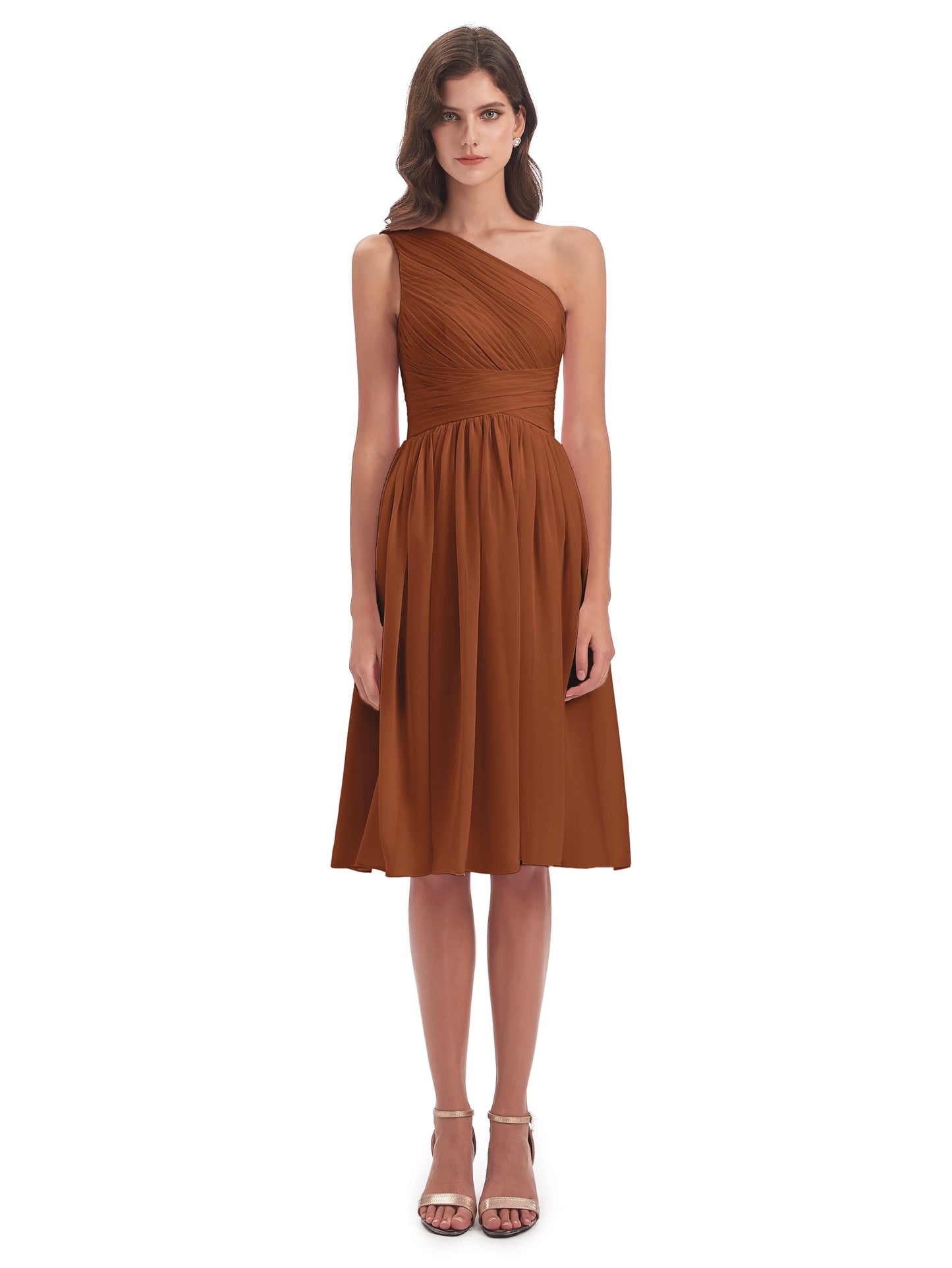Natalie Knee Length One Shoulder Chiffon Bridesmaid Dresses