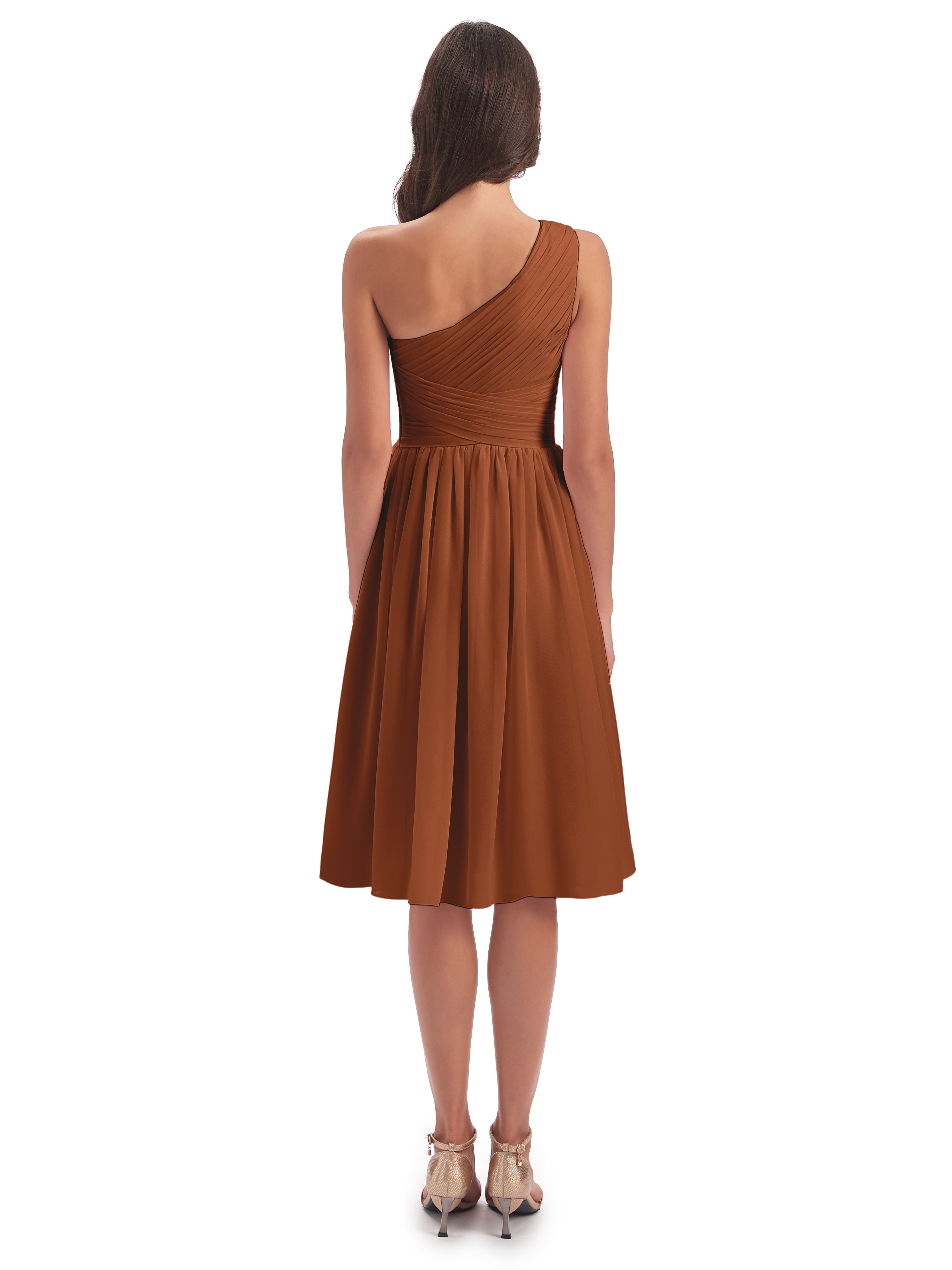 Natalie Knee Length One Shoulder Chiffon Bridesmaid Dresses