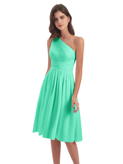 Natalie Knee Length One Shoulder Chiffon Bridesmaid Dresses