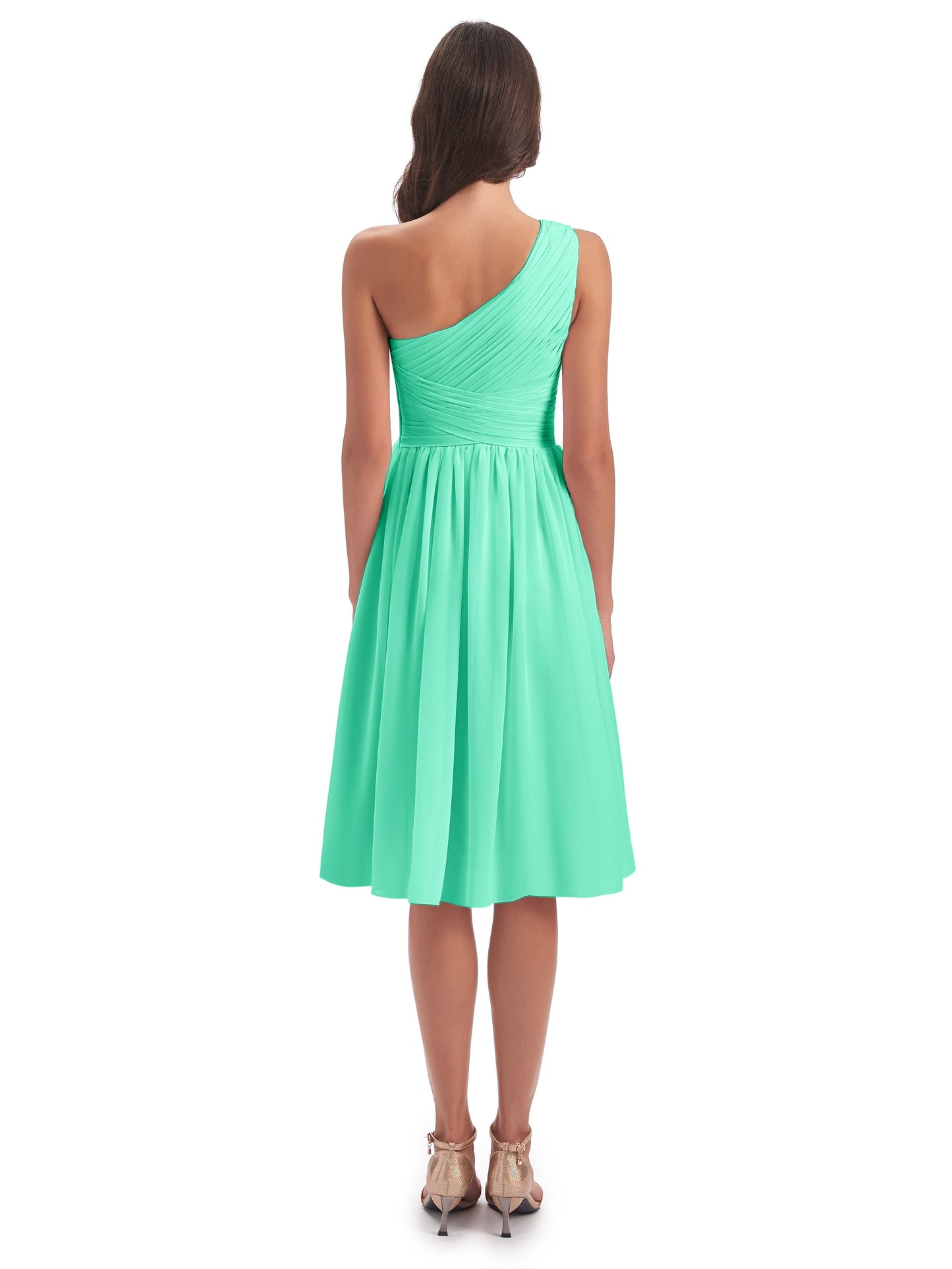 Natalie Knee Length One Shoulder Chiffon Bridesmaid Dresses