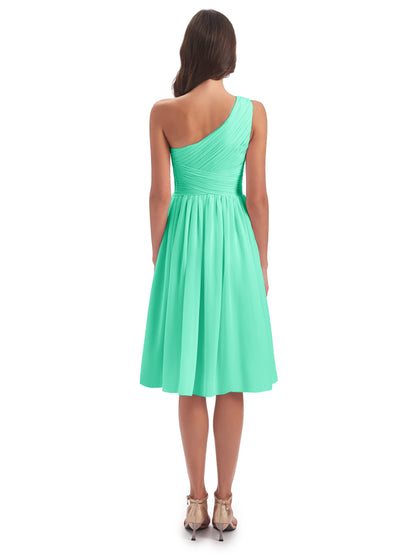 Natalie Knee Length One Shoulder Chiffon Bridesmaid Dresses