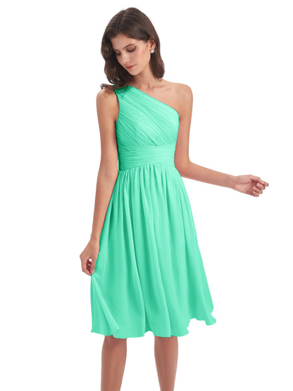 Natalie Knee Length One Shoulder Chiffon Bridesmaid Dresses