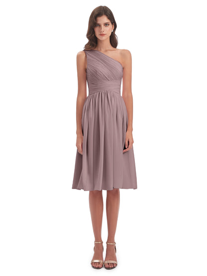 Natalie Knee Length One Shoulder Chiffon Bridesmaid Dresses