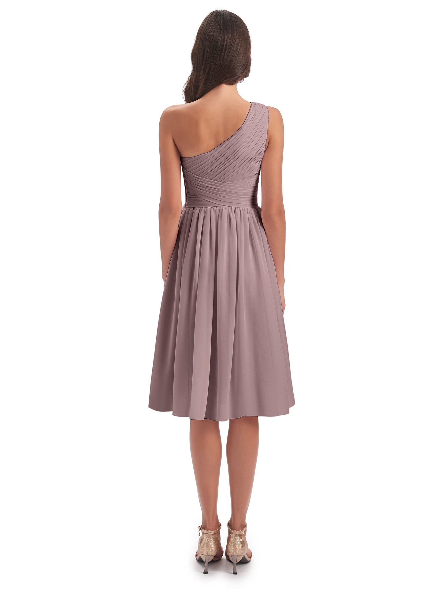 Natalie Knee Length One Shoulder Chiffon Bridesmaid Dresses