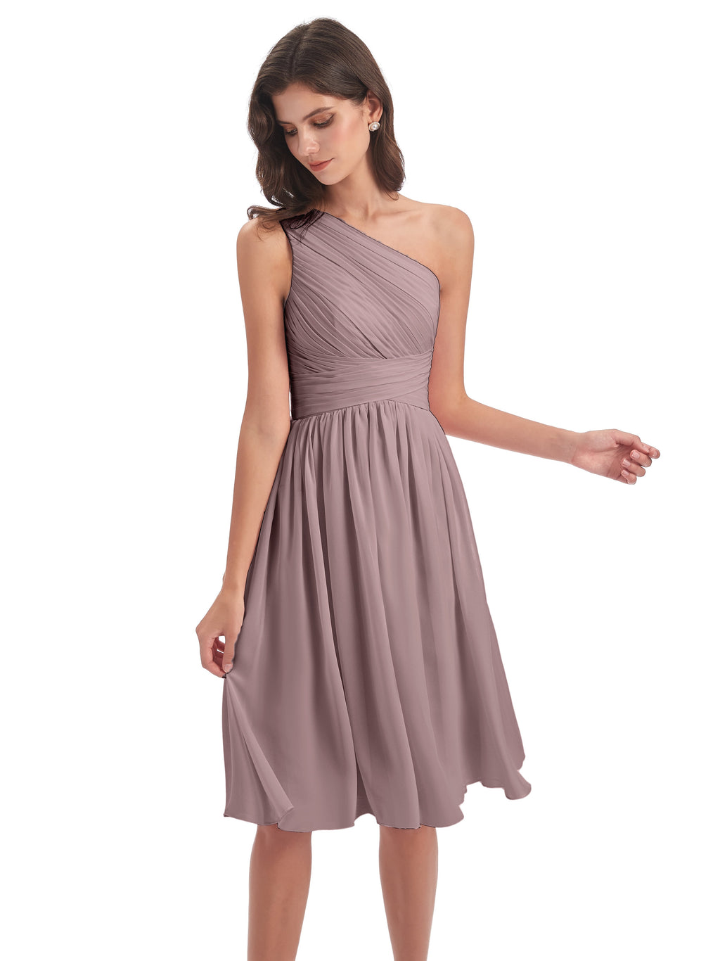 Natalie Knee Length One Shoulder Chiffon Bridesmaid Dresses