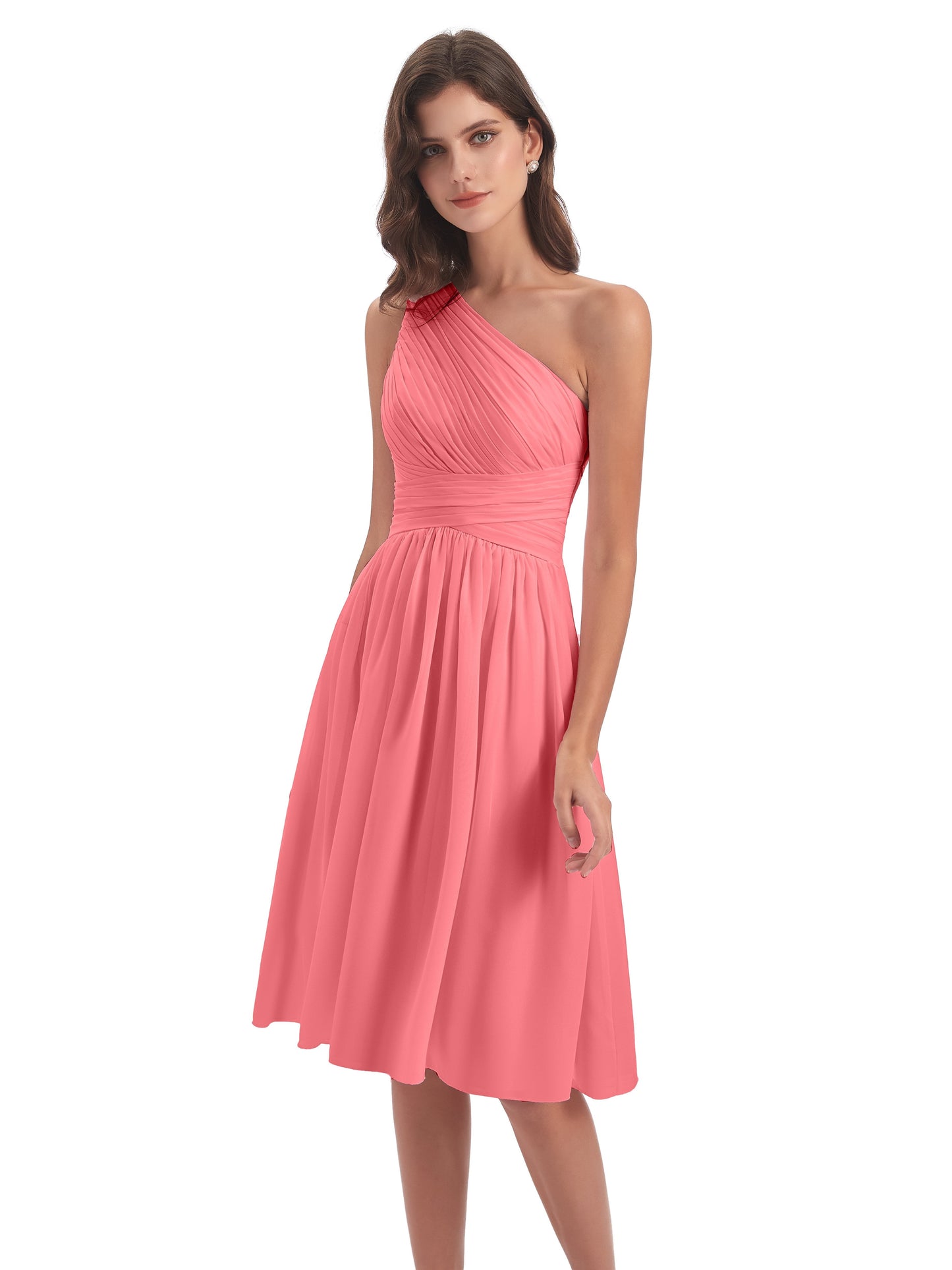 Natalie Knee Length One Shoulder Chiffon Bridesmaid Dresses