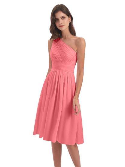 Natalie Knee Length One Shoulder Chiffon Bridesmaid Dresses