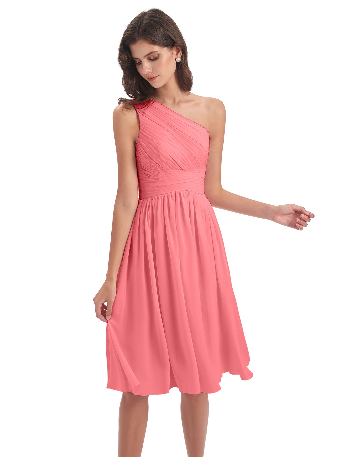 Natalie Knee Length One Shoulder Chiffon Bridesmaid Dresses