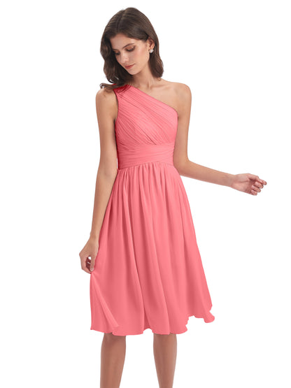 Natalie Knee Length One Shoulder Chiffon Bridesmaid Dresses