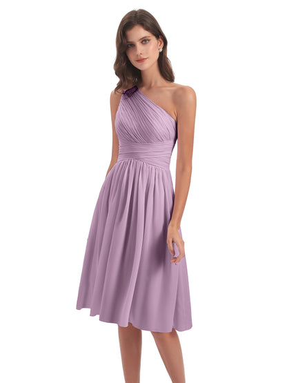 Natalie Knee Length One Shoulder Chiffon Bridesmaid Dresses