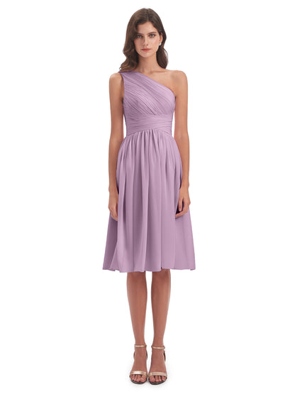 Natalie Knee Length One Shoulder Chiffon Bridesmaid Dresses