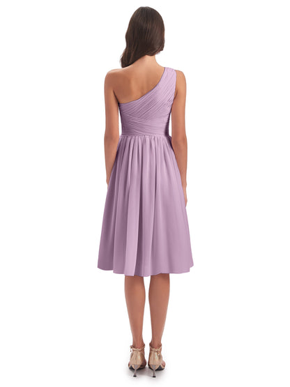 Natalie Knee Length One Shoulder Chiffon Bridesmaid Dresses