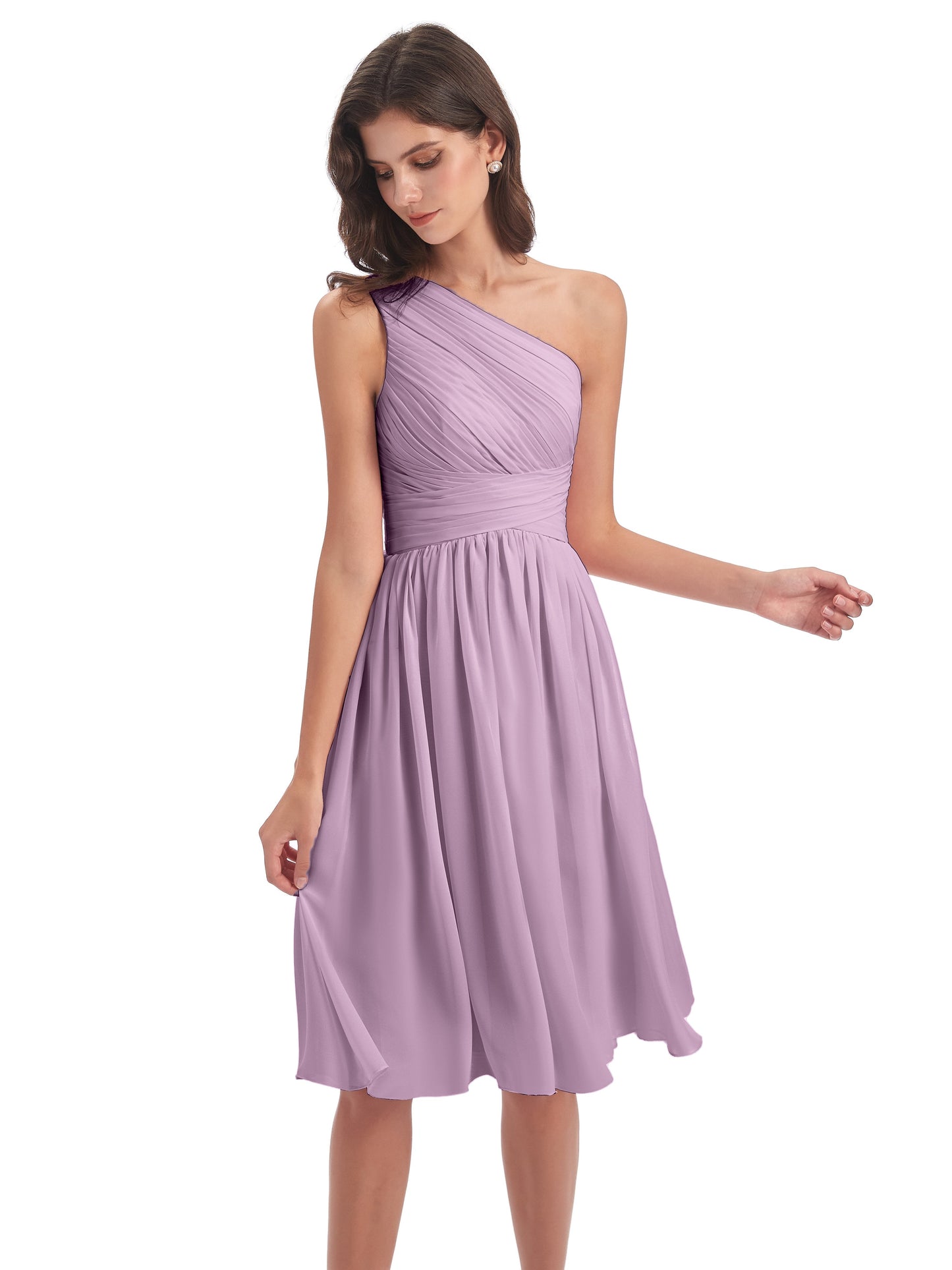Natalie Knee Length One Shoulder Chiffon Bridesmaid Dresses