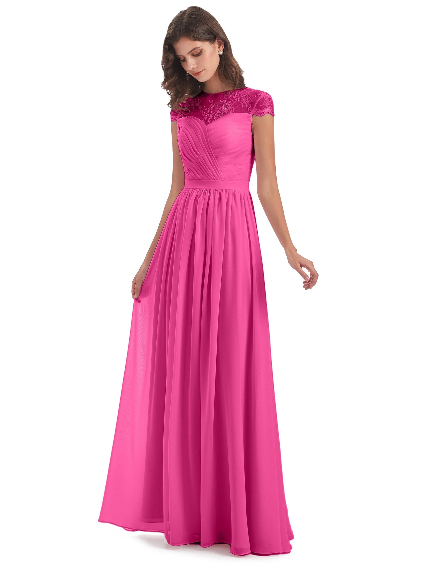 Nora Illusion Cap Sleeves Lace Long Bridesmaid Dresses