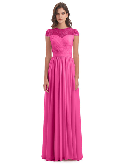 Nora Illusion Cap Sleeves Lace Long Bridesmaid Dresses