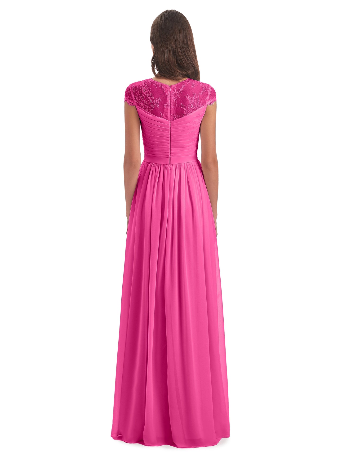 Nora Illusion Cap Sleeves Lace Long Bridesmaid Dresses