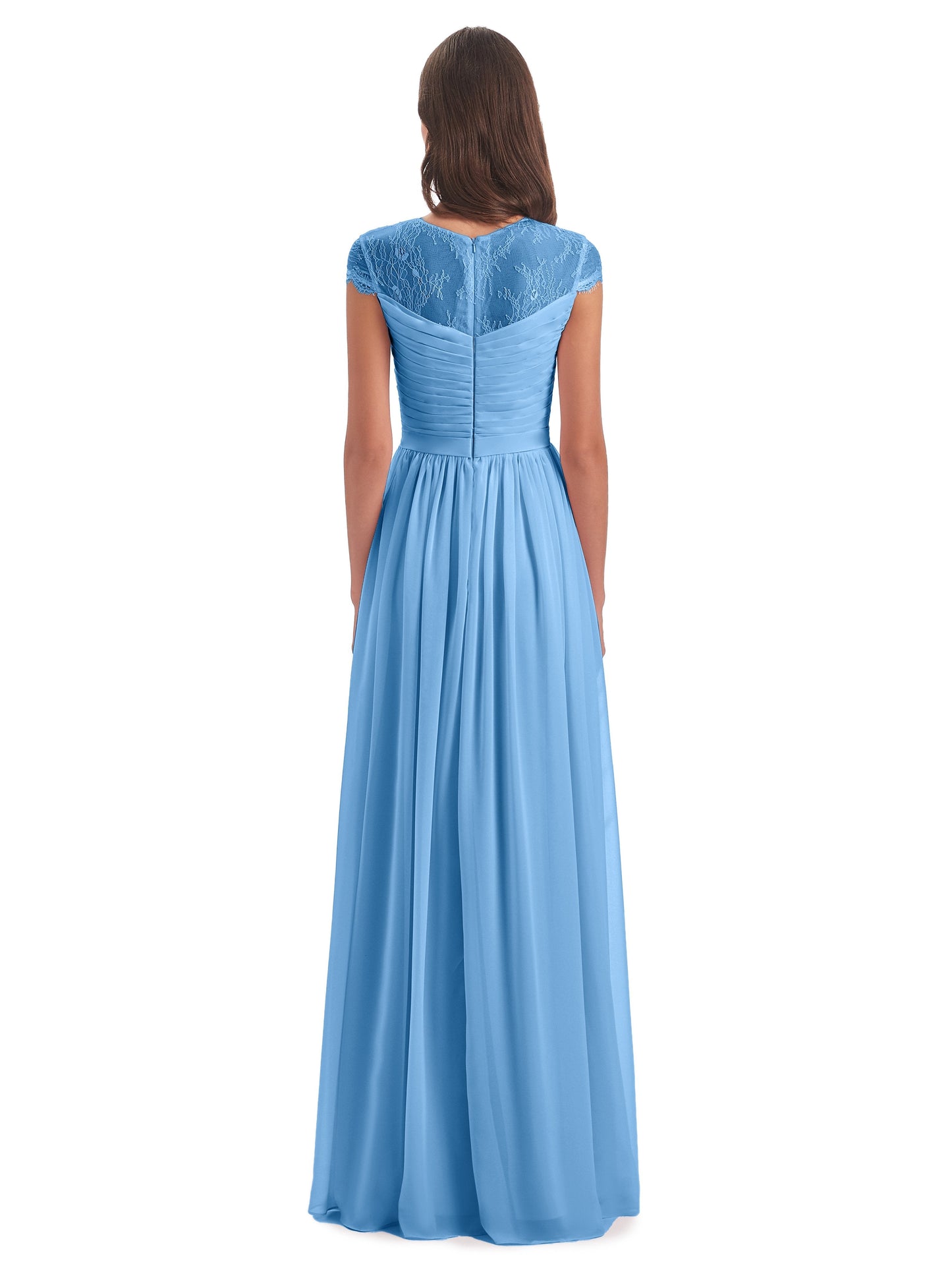 Nora Illusion Cap Sleeves Lace Long Bridesmaid Dresses