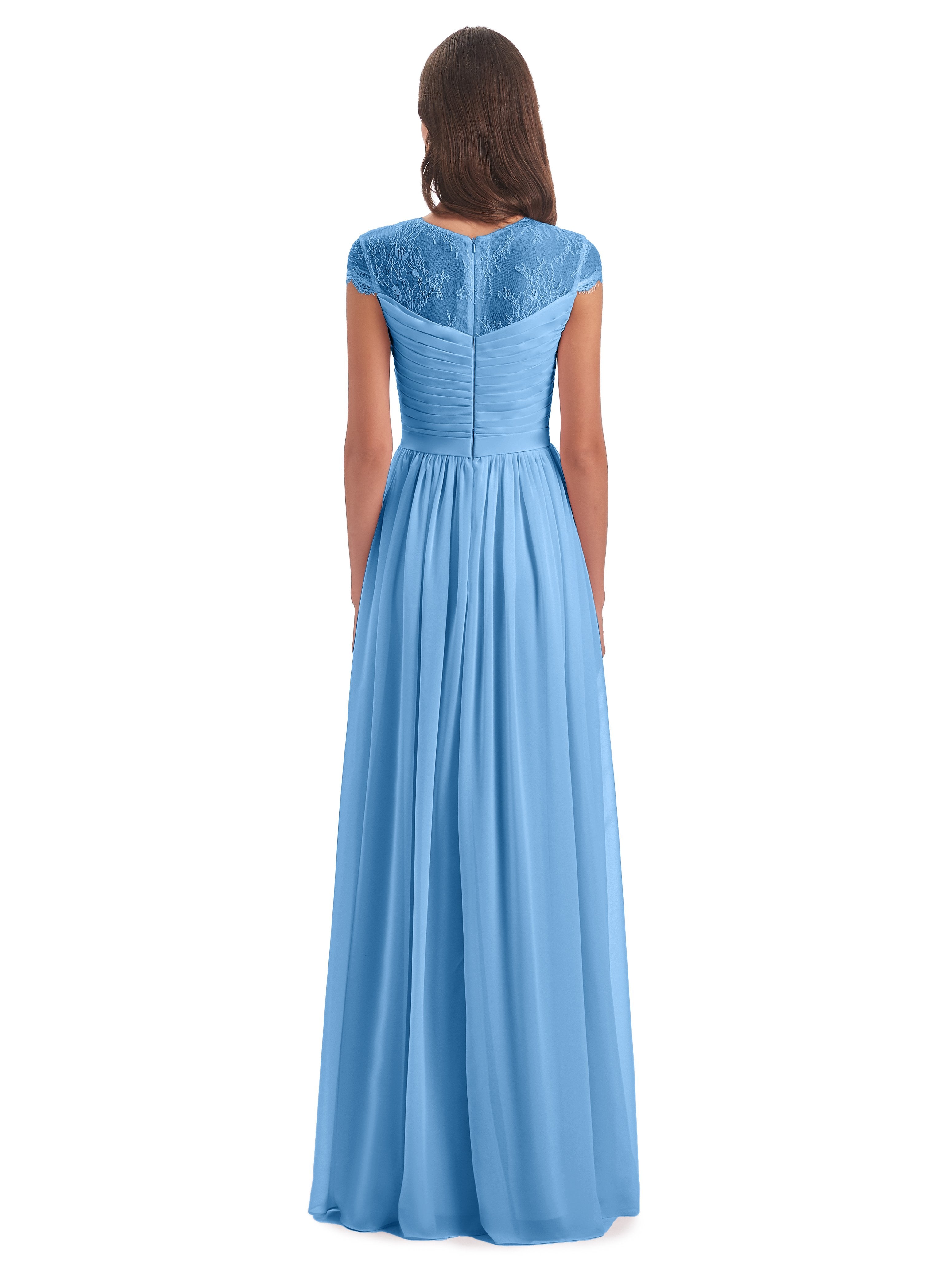 Nora Illusion Cap Sleeves Lace Long Bridesmaid Dresses