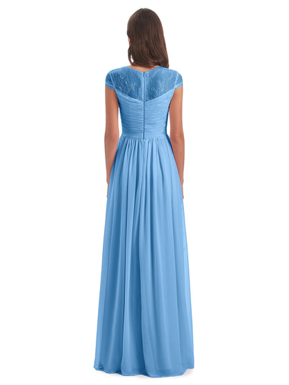 Nora Illusion Cap Sleeves Lace Long Bridesmaid Dresses