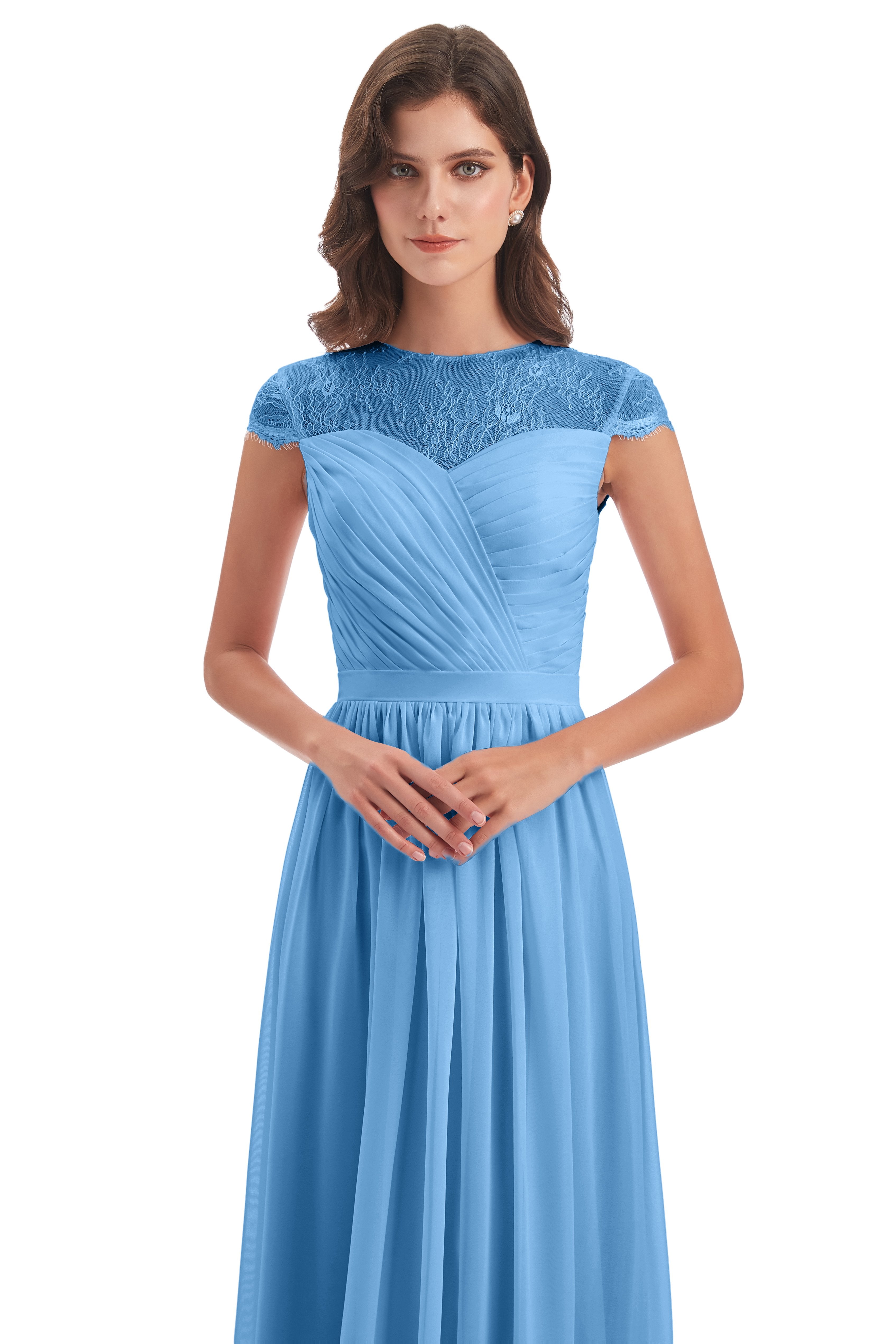 Nora Illusion Cap Sleeves Lace Long Bridesmaid Dresses