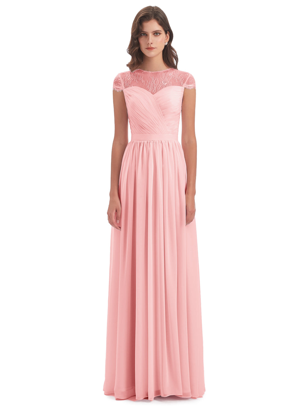 Nora Illusion Cap Sleeves Lace Long Bridesmaid Dresses