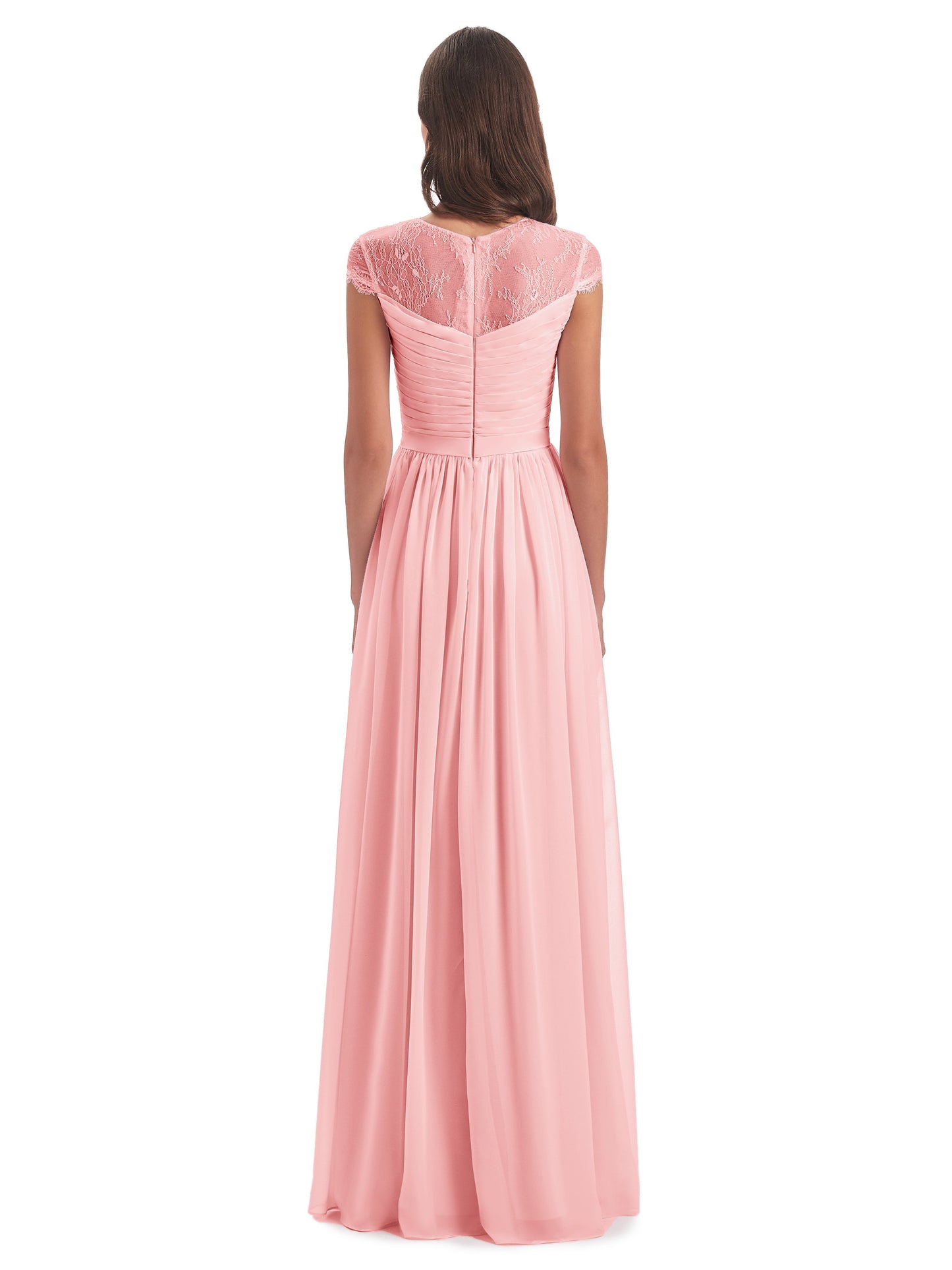 Nora Illusion Cap Sleeves Lace Long Bridesmaid Dresses