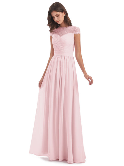 Nora Illusion Cap Sleeves Lace Long Bridesmaid Dresses