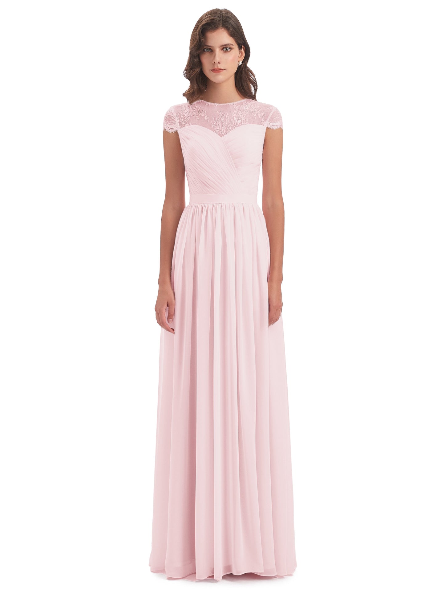 Nora Illusion Cap Sleeves Lace Long Bridesmaid Dresses