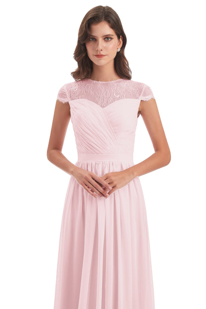Nora Illusion Cap Sleeves Lace Long Bridesmaid Dresses