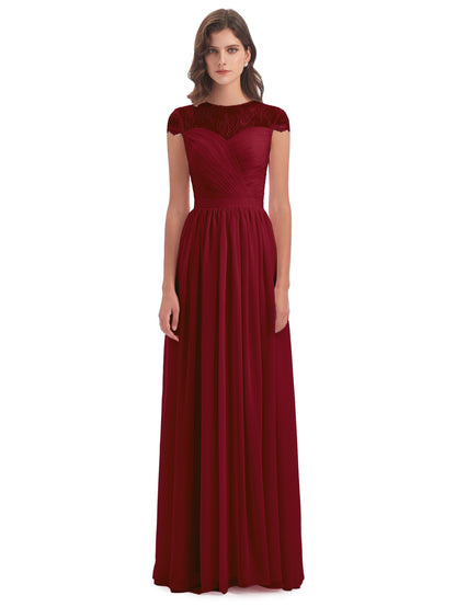 Nora Illusion Cap Sleeves Lace Long Bridesmaid Dresses