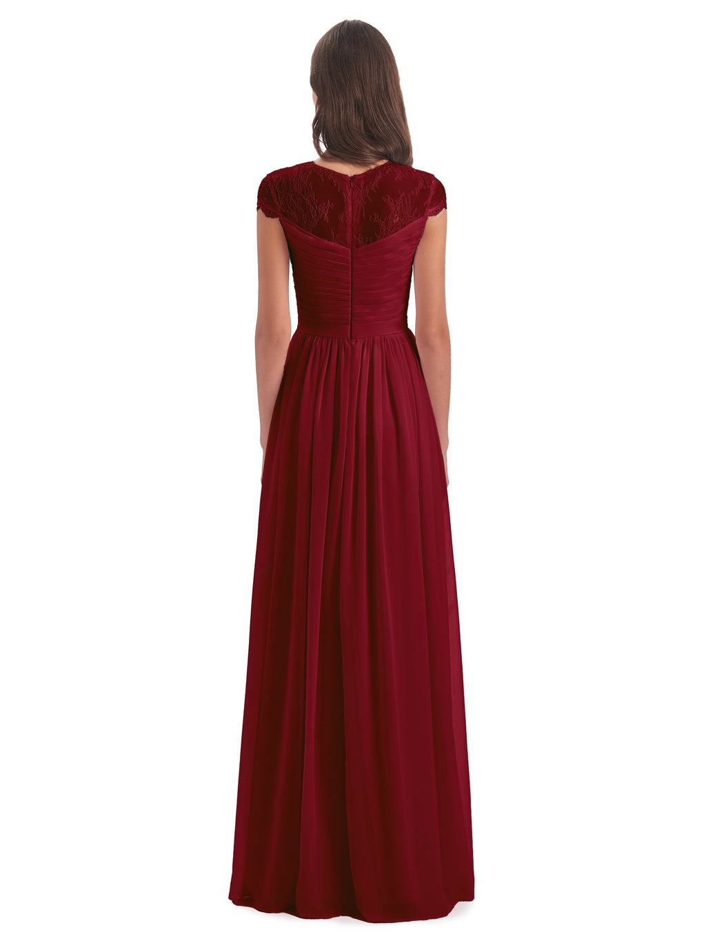 Nora Illusion Cap Sleeves Lace Long Bridesmaid Dresses