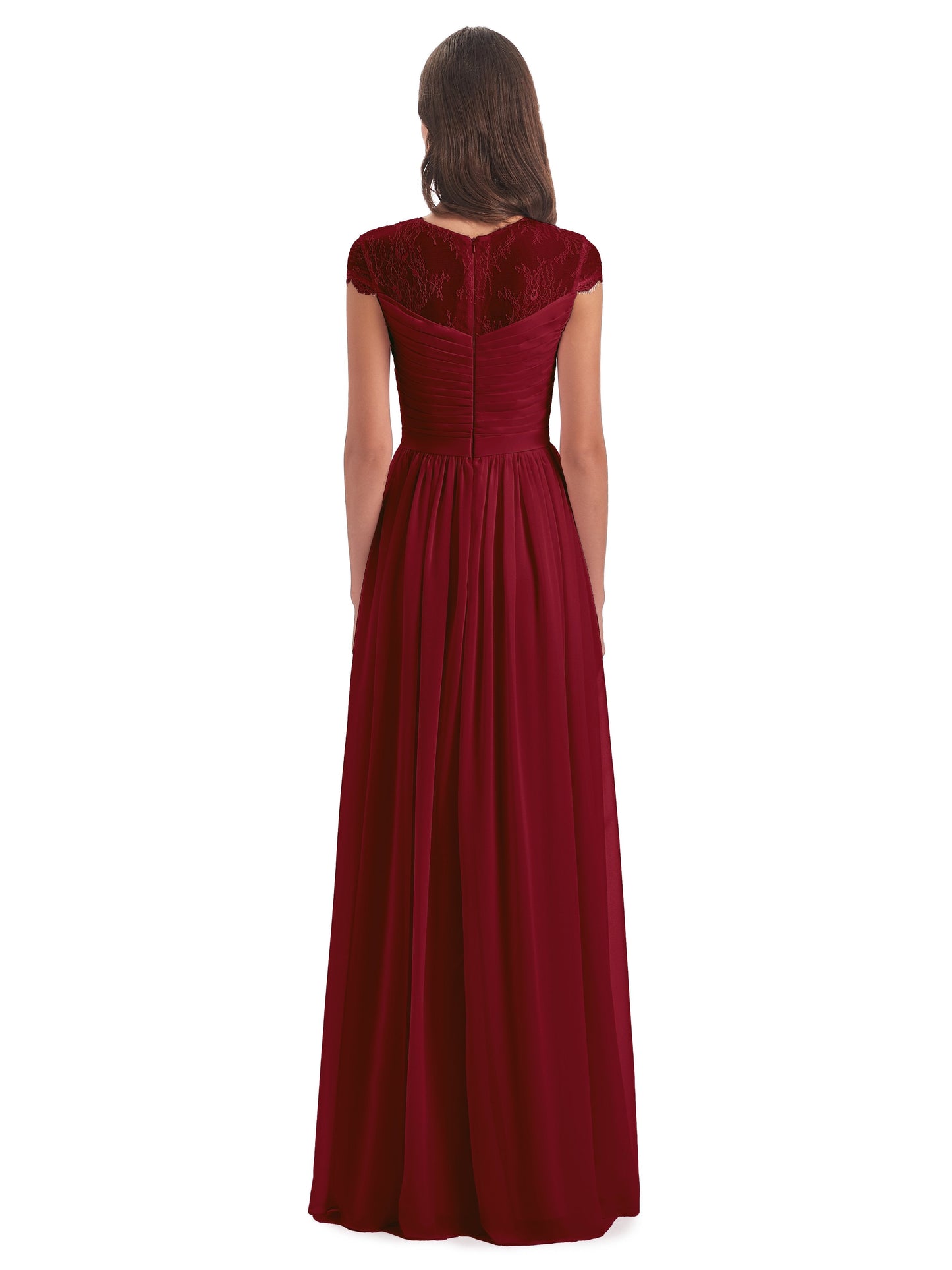 Nora Illusion Cap Sleeves Lace Long Bridesmaid Dresses