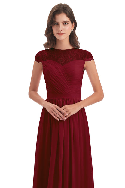 Nora Illusion Cap Sleeves Lace Long Bridesmaid Dresses