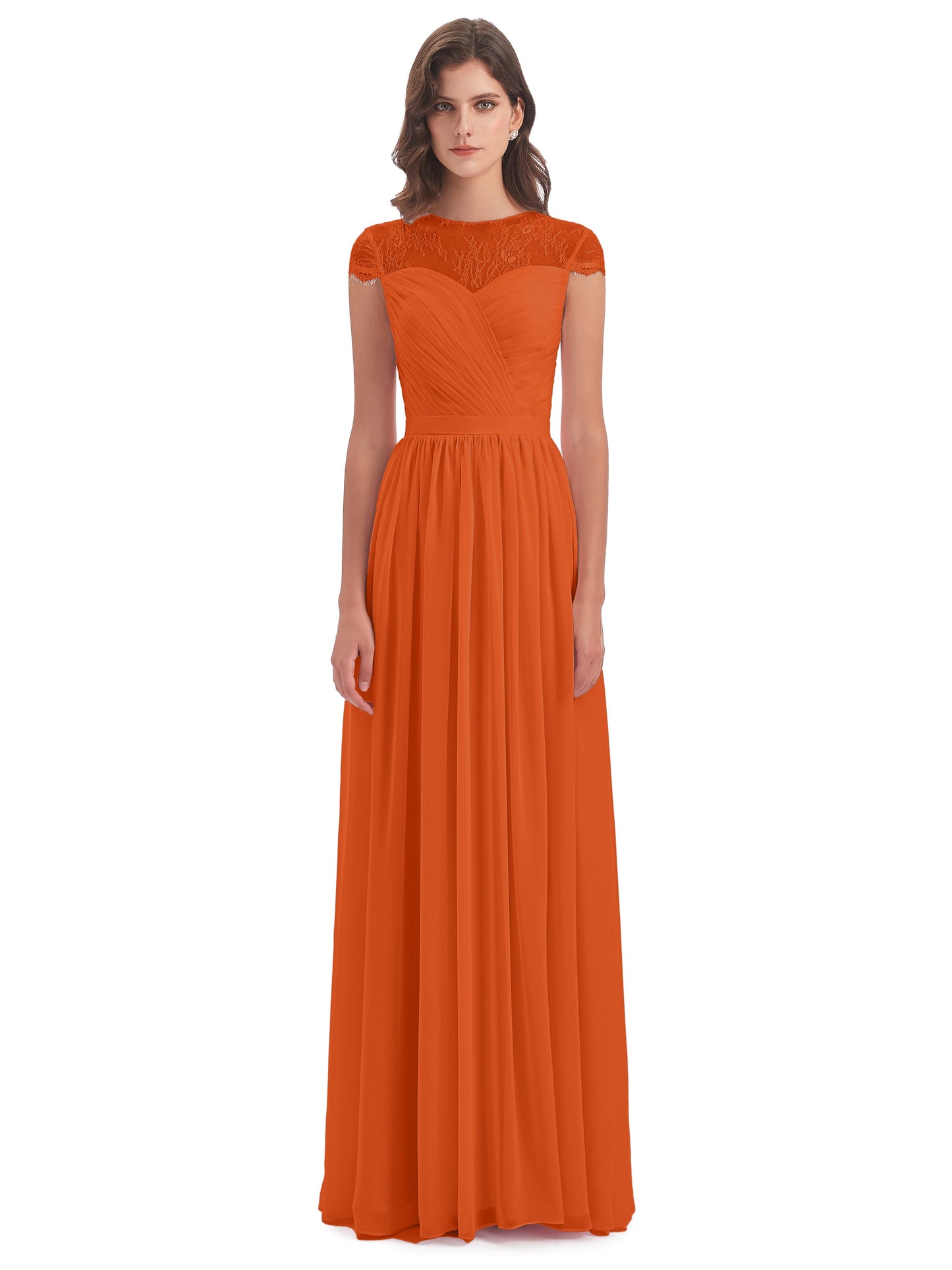 Nora Illusion Cap Sleeves Lace Long Bridesmaid Dresses