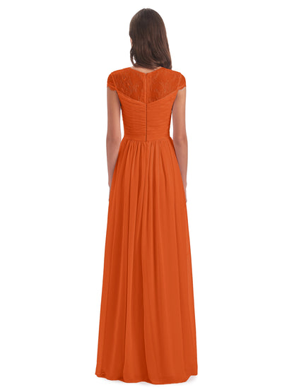 Nora Illusion Cap Sleeves Lace Long Bridesmaid Dresses