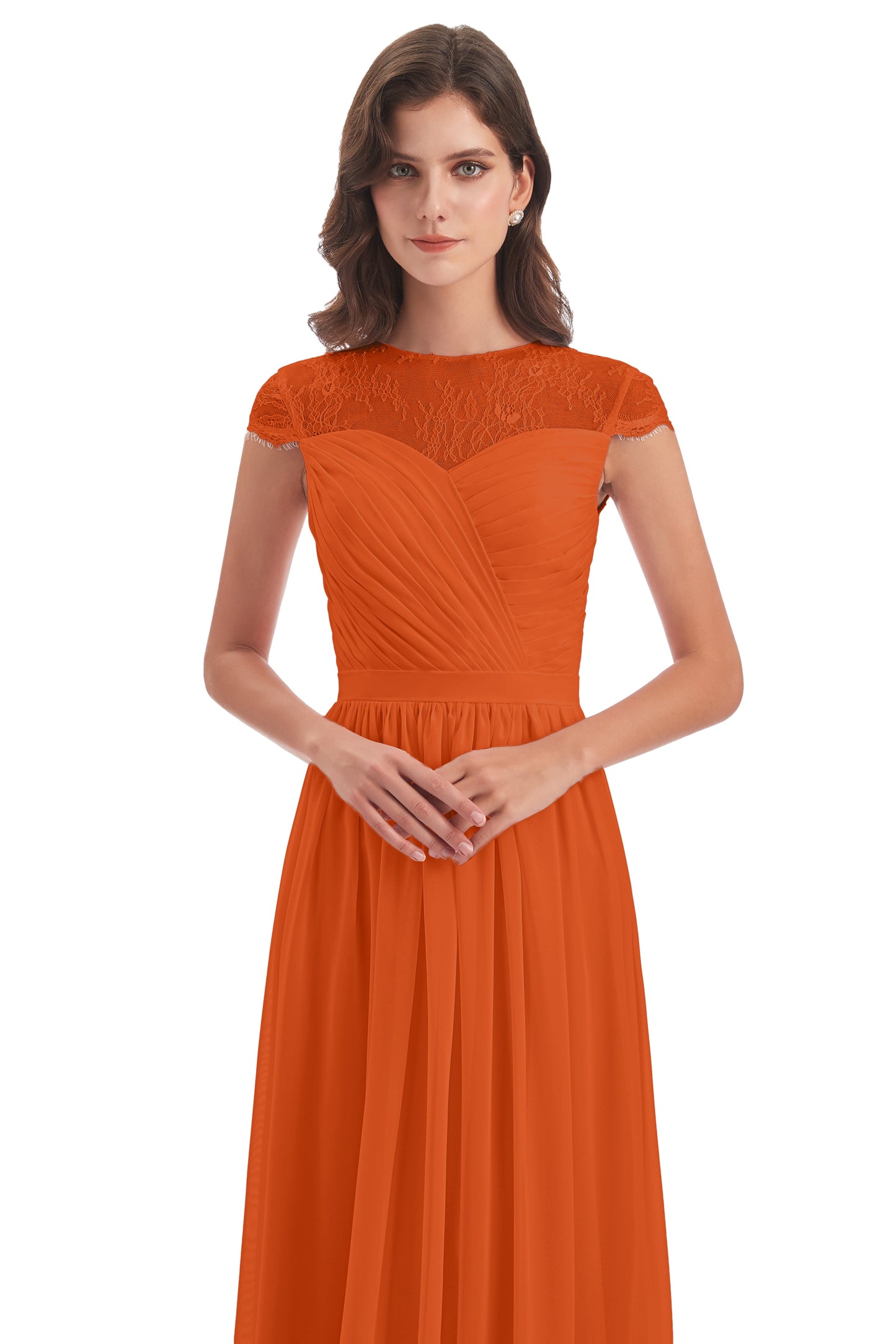 Nora Illusion Cap Sleeves Lace Long Bridesmaid Dresses