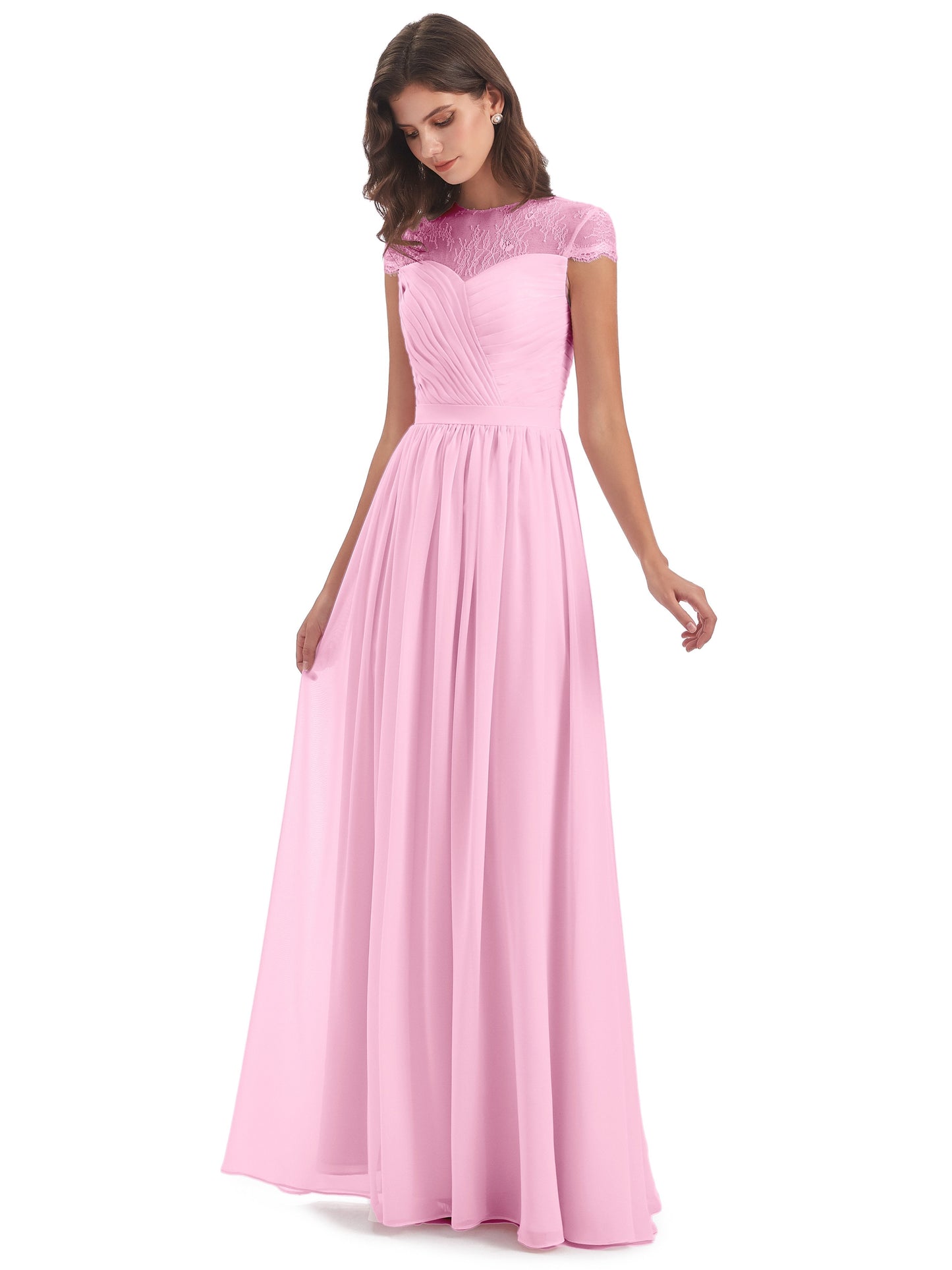 Nora Illusion Cap Sleeves Lace Long Bridesmaid Dresses