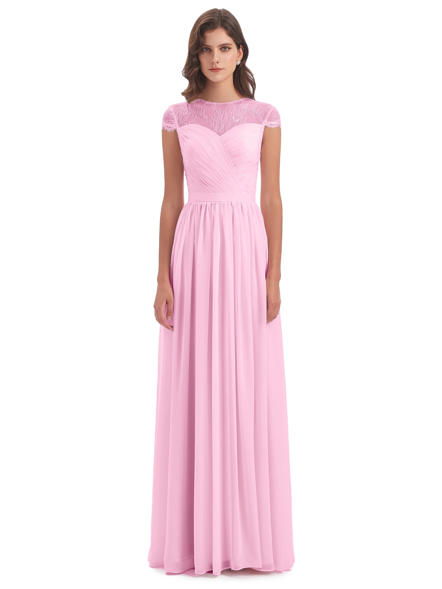 Nora Illusion Cap Sleeves Lace Long Bridesmaid Dresses