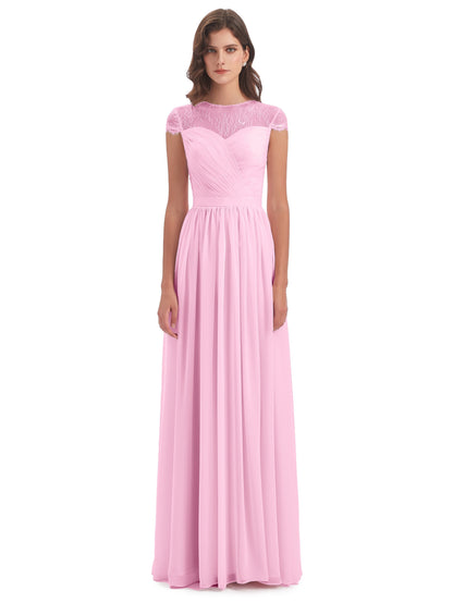 Nora Illusion Cap Sleeves Lace Long Bridesmaid Dresses