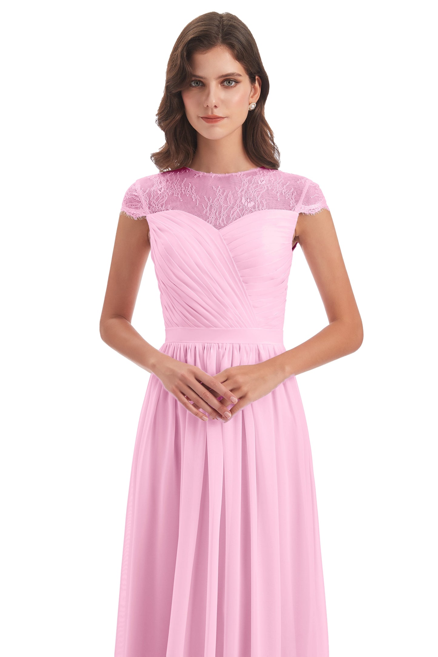Nora Illusion Cap Sleeves Lace Long Bridesmaid Dresses