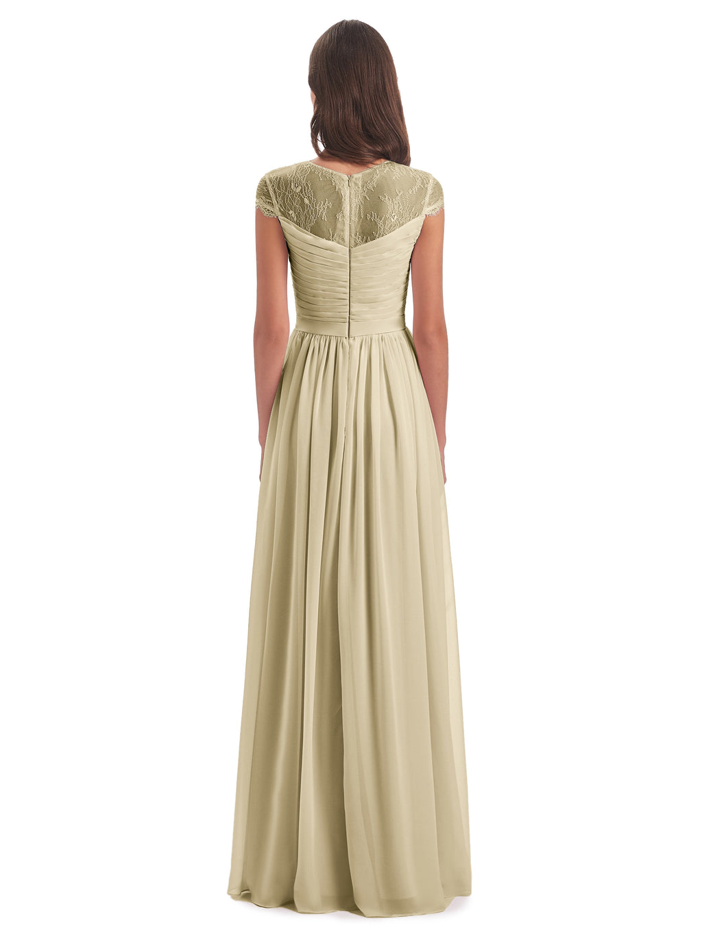Nora Illusion Cap Sleeves Lace Long Bridesmaid Dresses