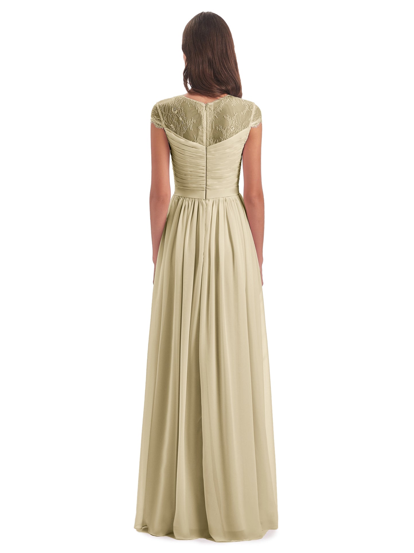 Nora Illusion Cap Sleeves Lace Long Bridesmaid Dresses